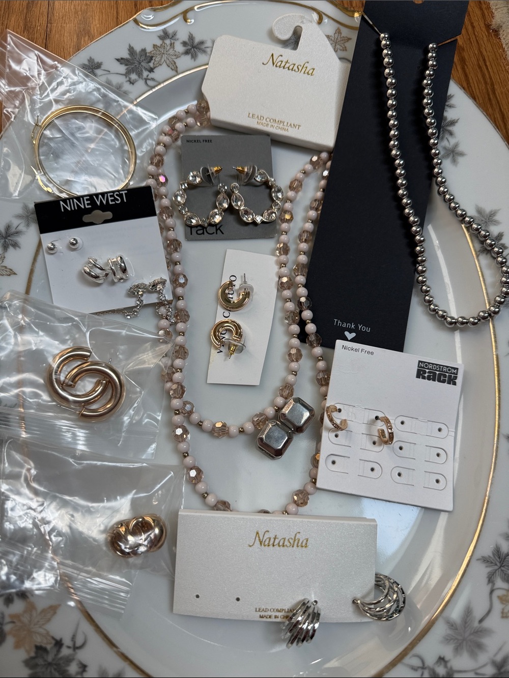 Nordstrom jewlery bundle, Natasha Couture Pink and Gold Beaded Necklace
